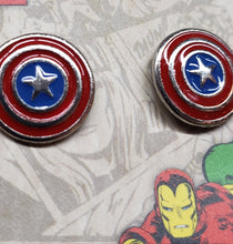 Load image into Gallery viewer, Marvel Comics &quot;Captain America Shields&quot; STUD EARRINGS, Silvertone Avengers
