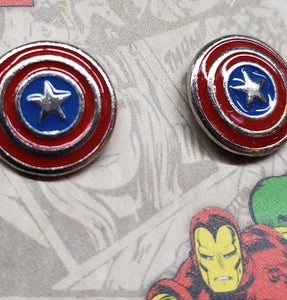 Marvel Comics "Captain America Shields" STUD EARRINGS, Silvertone Avengers