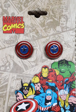 Load image into Gallery viewer, Marvel Comics &quot;Captain America Shields&quot; STUD EARRINGS, Silvertone Avengers