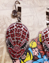 Load image into Gallery viewer, Marvel Comics &quot;SPIDER-MAN Mask&quot; Simulated Ruby Red Pave, Leverback EARRINGS, in Silvertone 