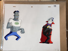 Load image into Gallery viewer, Original MONSTER MASH pencil &amp; painted animation cal, FRANKENSTEIN  &amp; DRACULA (DIC, 2000) with Certificate of Authenticity from BAM! Box --  12.5&quot; x 10.5&quot;