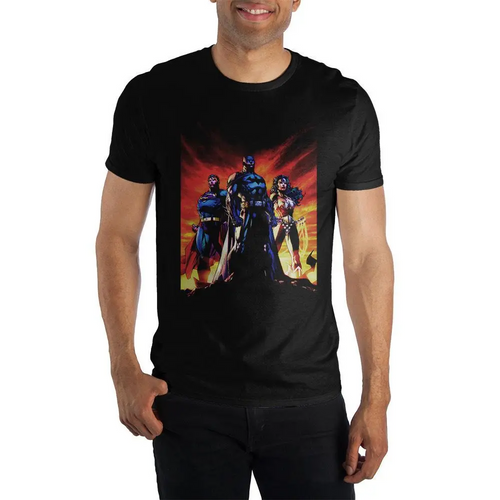 DC Comics Batman Superman Wonder Woman: Trinity Specialty Soft Hand Print Men's Black T-Shirt