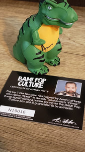 AARON LAPLANTE Autograph (SPEAR, "Primal" voice actor) Signed Tyrannosaurus Rex with Certificate Of Authenticity by BAM!