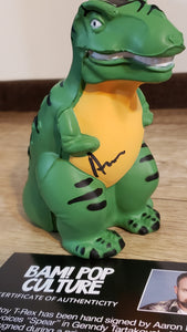 AARON LAPLANTE Autograph (SPEAR, "Primal" voice actor) Signed Tyrannosaurus Rex with Certificate Of Authenticity by BAM!