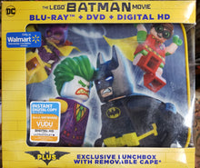 Load image into Gallery viewer, LEGO BATMAN MOVIE Lunch Box (with Removable Cape) Combo with DVD + Blu Ray + Digital HD Download (imperfect box)