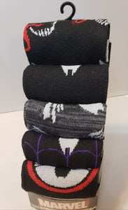 MARVEL "VENOM" 5 pack of Crew Socks (8-12) BIOWORLD. All different designs