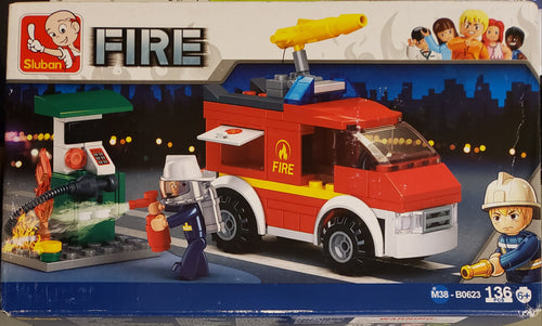 Sluban Building Blocks. FIRE Fire Truck at Gas Station Educational Bricks Toy Set (136 Pieces) M38 B0623