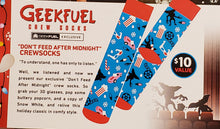 Load image into Gallery viewer, GREMLINS &quot;Don&#39;t Feed After Midnight&quot; Sz 10-13 Crew Socks - Geek Fuel Exclusive