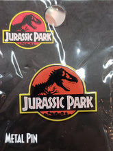 Load image into Gallery viewer, JURASSIC PARK Classic Logo Metal Pin by Culturefly
