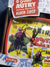 Load image into Gallery viewer, Gene Autry Battery Operated Alarm Clock Boots &amp; Saddles By Schilling 2004