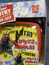 Load image into Gallery viewer, Gene Autry Battery Operated Alarm Clock Boots &amp; Saddles By Schilling 2004