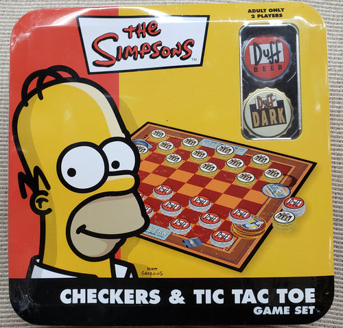 THE SIMPSONS 2007 Checkers & Tic-Tac-Toe Game Set. Duff Beer Cap Pieces, Sealed