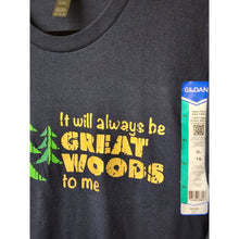 Load image into Gallery viewer, XL "It Will Always Be Great Woods To Me" Logo in Gold, Navy BLUE T-Shirt