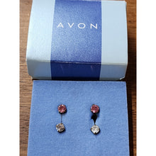 Load image into Gallery viewer, Brand New Pink &amp; White Blinging Stone Set Of Avon Earrings In Box