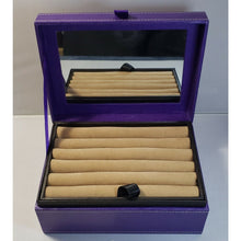 Load image into Gallery viewer, Purple Faux Leather 5" x 7" 2 Tier Jewelry Storage Box, Tan Felt Interior with