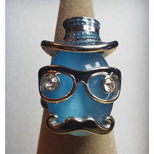 Load image into Gallery viewer, Size 8 Simulated Blue Cat's Eye 7.4 ctw, White Austrian Crystal, Enameled, Stainless Steel Ring