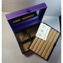 Load image into Gallery viewer, Purple Faux Leather 5" x 7" 2 Tier Jewelry Storage Box, Tan Felt Interior with