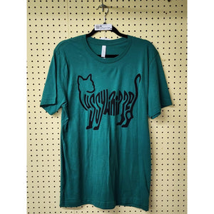 "Pussywhipped", Cat Lover T-Shirt, Solid Black Kitten Logo on Kelly Green Shirt