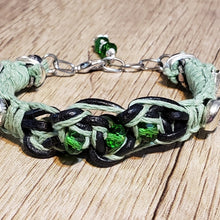Load image into Gallery viewer, Black Leather &amp; Natural Green Hemp Bracelet