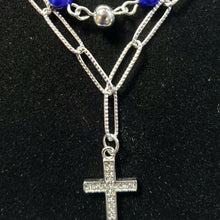 Load image into Gallery viewer, Lapis Lazuli &amp; Stainless Steel Bracelet, 25 ctw,  7.5" w Austrian Crystal Cross