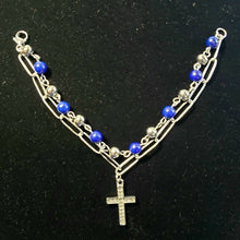 Load image into Gallery viewer, Lapis Lazuli &amp; Stainless Steel Bracelet, 25 ctw,  7.5" w Austrian Crystal Cross
