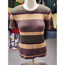 Load image into Gallery viewer, Kathie Lee Knit Top Shirt Womens Small Short Sleeve Stripe Green Purple Metallic