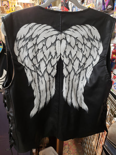 The Walking Dead AMC Vest Black PU Leather Daryl Dixon, Angel Wings. One size fits most 