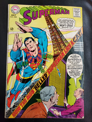 SUPERMAN 208, July 1968 The CASE of the COLLARD CRIME-FIGHTER. DC Comics G/VG
