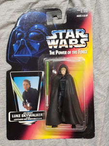 1996 STAR WARS "The Power of the Force" LUKE SKYWALKER w Lightsaber & Removable Cloak Action Figure Hasbro/Kenner Figure