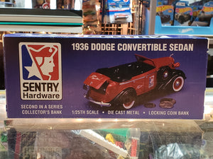 Spec Cast 1936 Dodge Convertible Sedan, Diecast Bank, Sentry Hardware 1/25. 1996