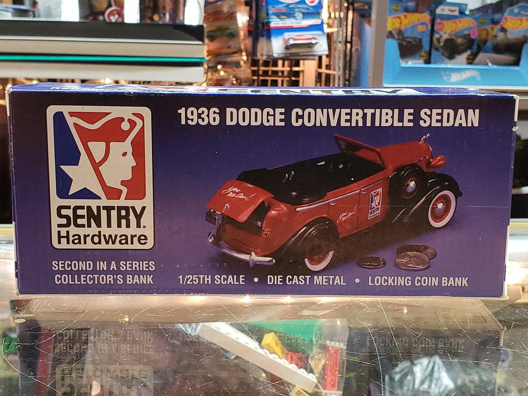 Spec Cast 1936 Dodge Convertible Sedan, Diecast Bank, Sentry Hardware 1/25. 1996