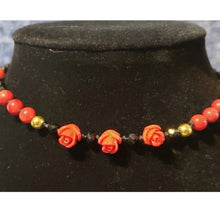 Load image into Gallery viewer, Hand Knotted Silk &amp; Red Coral Choker Necklace. Adj