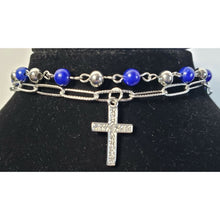 Load image into Gallery viewer, Lapis Lazuli &amp; Stainless Steel Bracelet, 25 ctw, 7.5" w Austrian Crystal Cross