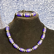 Load image into Gallery viewer, Blue Czech Glass &amp; Black Chain Set. Bracelet &amp; 16"
