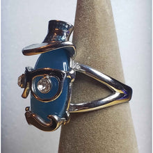 Load image into Gallery viewer, Size 8 Simulated Blue Cat's Eye 7.4 ctw, White Austrian Crystal, Enameled, Stainless Steel Ring