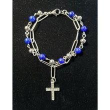 Load image into Gallery viewer, Lapis Lazuli &amp; Stainless Steel Bracelet, 25 ctw, 7.5" w Austrian Crystal Cross