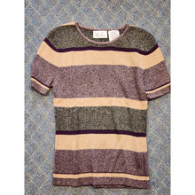 Load image into Gallery viewer, Kathie Lee Knit Top Shirt Womens Small Short Sleeve Stripe Green Purple Metallic