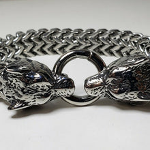 Load image into Gallery viewer, Double Wolf Head, Stainless Steel 8.5" Unisex Bracelet, Hinge Ring Clasp