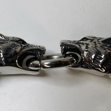 Load image into Gallery viewer, Double Wolf Head, Stainless Steel 8.5" Unisex Bracelet, Hinge Ring Clasp