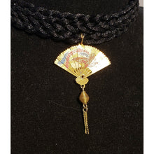 Load image into Gallery viewer, Black Nylon Choker with Folding Fan Drop, Adjustable 10.5"-12.5" with Gold Tone