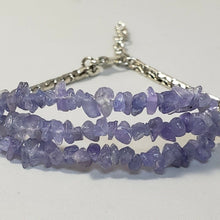 Load image into Gallery viewer, Natural Tanzanite &amp; Silver Plated Flat Chain Bracelet. Triple Strand, Adjustable