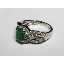 Load image into Gallery viewer, Size 7 Socoto Emerald &amp; Zircon Ring (2.1 ctw) in Platinum over Sterling Silver