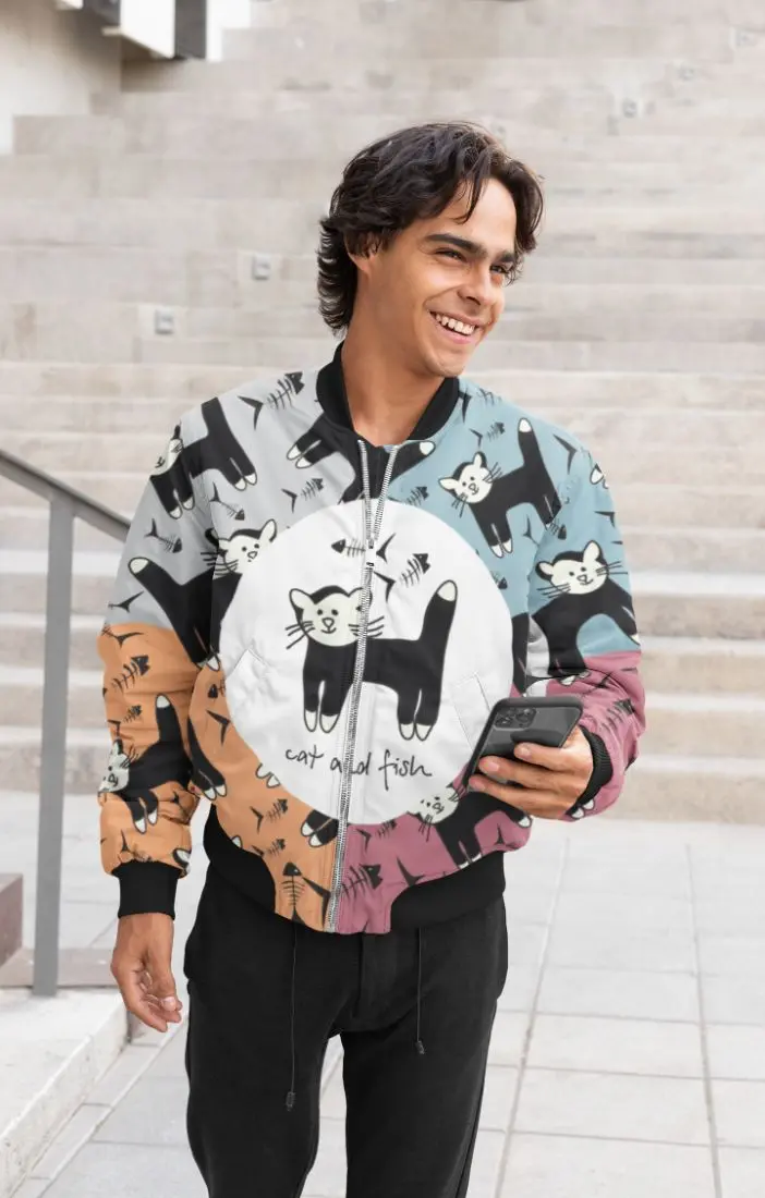 Cat Pattern Bomber Jacket