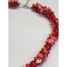 Load image into Gallery viewer, Red Glass &amp; Shell Beads On Iron Alloy Full Length Necklace, Adjustable 20"-22"