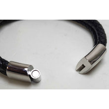 Load image into Gallery viewer, Men's Genuine Black Leather &amp; Oxidized Alloy Bracelet, with Enhanced Black Agate &amp; Lion