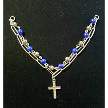 Load image into Gallery viewer, Lapis Lazuli &amp; Stainless Steel Bracelet, 25 ctw, 7.5" w Austrian Crystal Cross