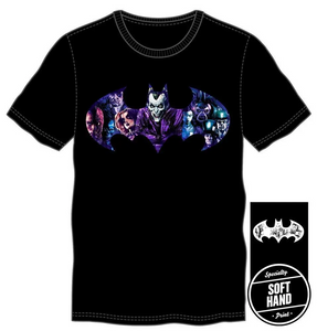 DC Comics Batman Joker and Villians Bat Specialty Soft Hand Print Men's Black T-Shirt