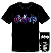 Load image into Gallery viewer, DC Comics Batman Joker and Villians Bat Specialty Soft Hand Print Men&#39;s Black T-Shirt