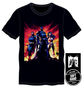 DC Comics Batman Superman Wonder Woman: Trinity Specialty Soft Hand Print Men's Black T-Shirt