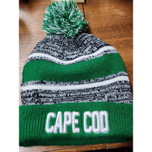 Load image into Gallery viewer, Sport-Tek STC21 Cape Cod Beanie Knit Pom Hat Forest Green Black White Striped